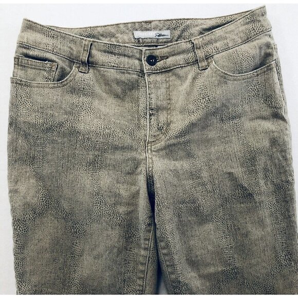 Chicos Platinum Brown Reptile Print Straight Leg Jeans Stretch Womens 0 US S/4 - Picture 2 of 6